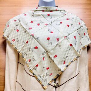 New W/Tag  Burberrys  Miniscarf/handker19.5" Cotton/Silk Light green Red Rose(11